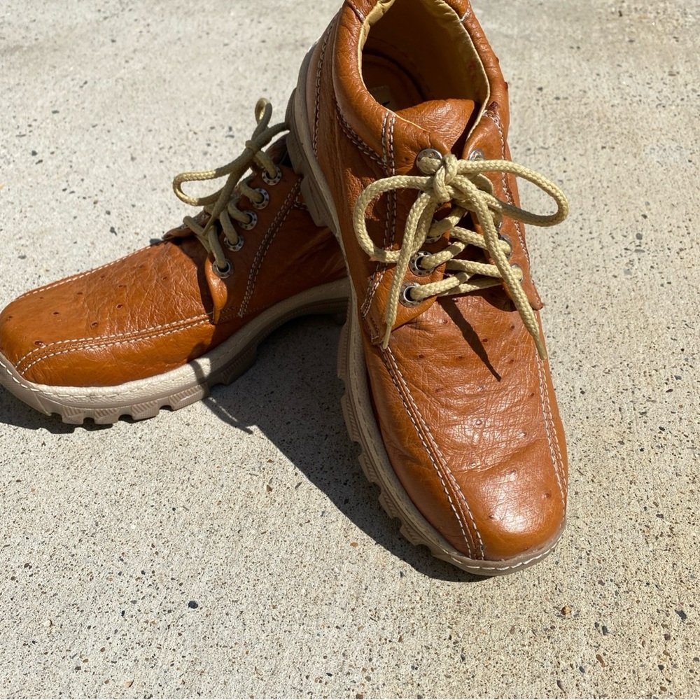 Moran Boots Men's Tan Ostrich Leather Ankle Tie Shoes 8M Texas USA Made New